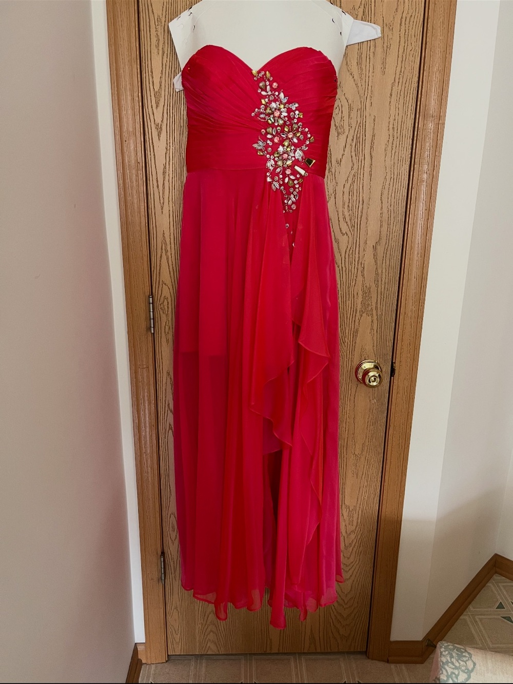 Source Unknown Strapless Fuschia Chiffon Gown with Crystal Appliqué